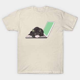 cat sleeping on laptop T-Shirt